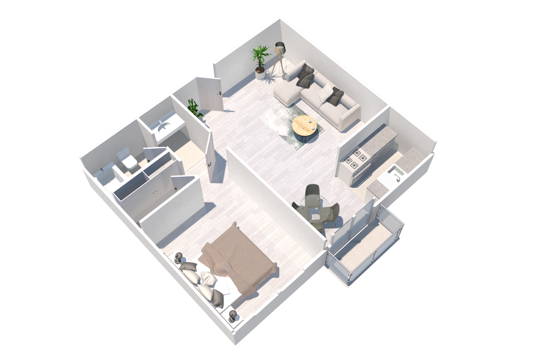 Floor plan for 1 bed, 1 bath, 576 sqft